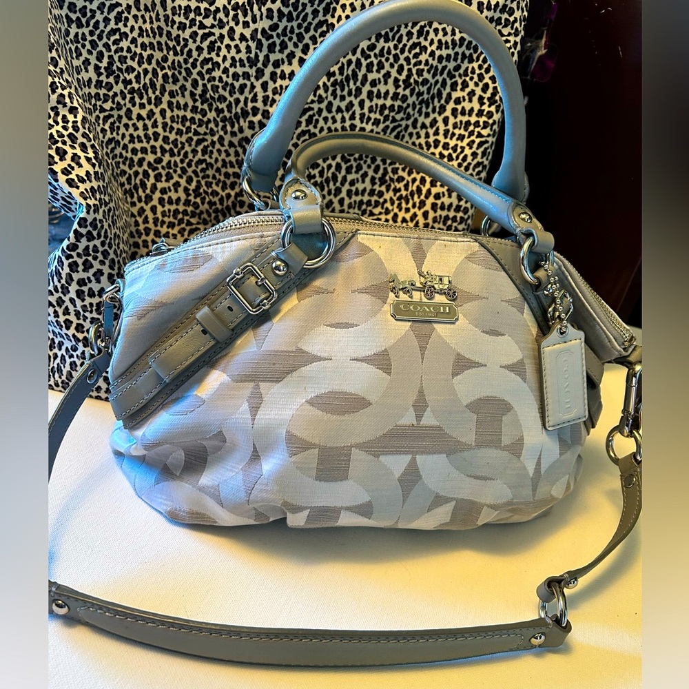 NWOT Coach Grey Fabric Monogram Top Handle Mid Size with Crossbody Strap